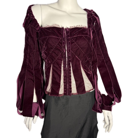 TOM FORD YSL 2002 Burgundy Velvet Corset Bustier Lace Runway Top 42 10 NWT - Picture 8 of 16